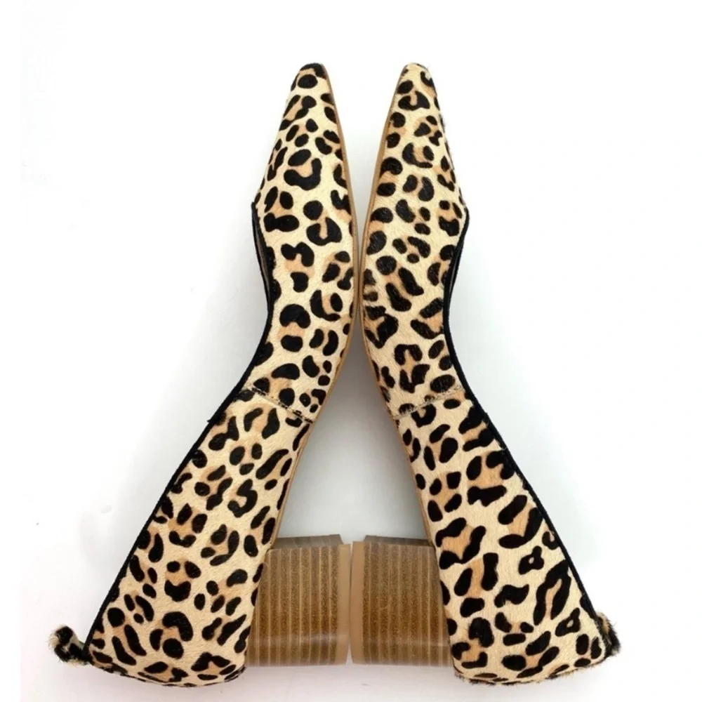 ANTHROPOLOGIE Beatriz Leopard Calfskin Pointed toe Block Heel Pumps in Beige